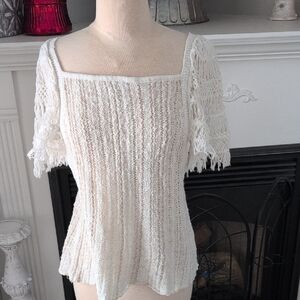 Free People Ivory Textured Blouse